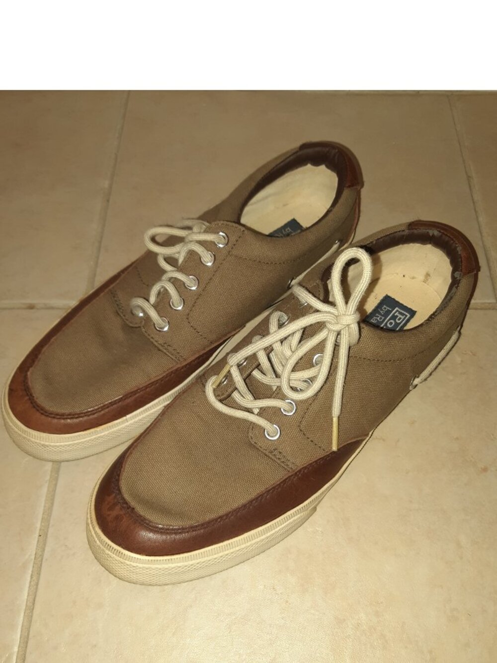 Polo Ralph Lauren Vance Side Lace Brown Canvas & Leather Shoes, Men's Size 9